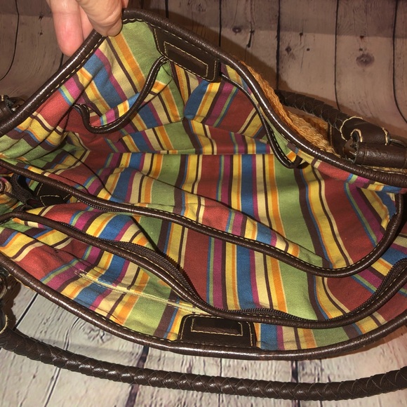 Fossil camel colored straw & brown leather purse - Picture 7 of 8